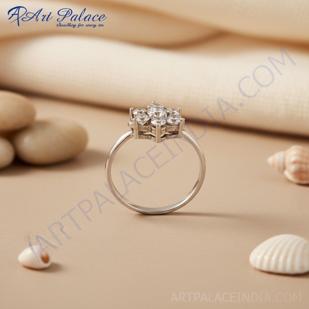 Silver Cubic Zirconia Cluster Ring for Women | Wedding Gift