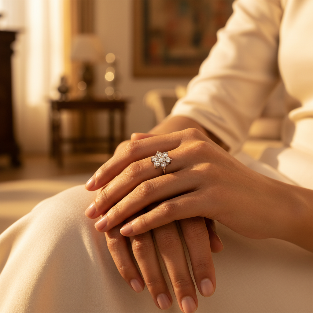 Silver Cubic Zirconia Cluster Ring for Women | Wedding Gift