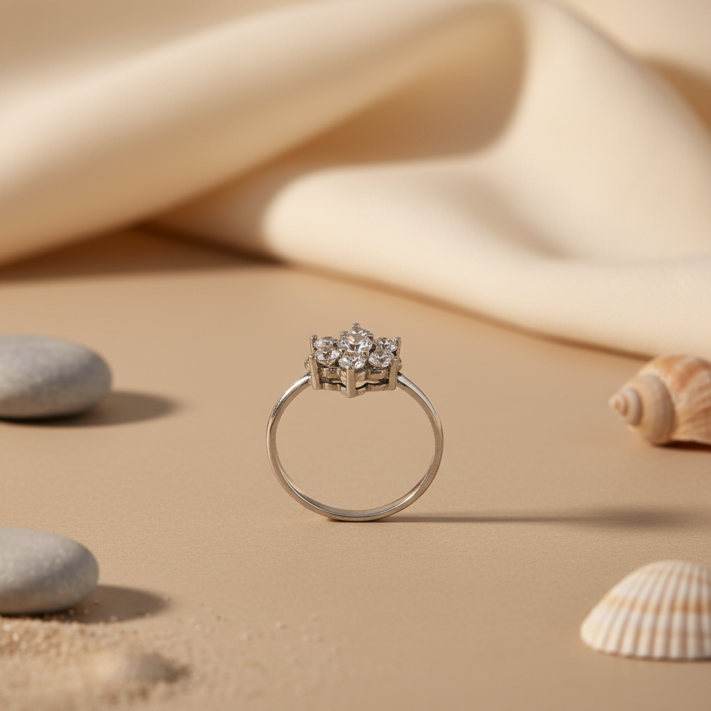 Silver Cubic Zirconia Cluster Ring for Women | Wedding Gift