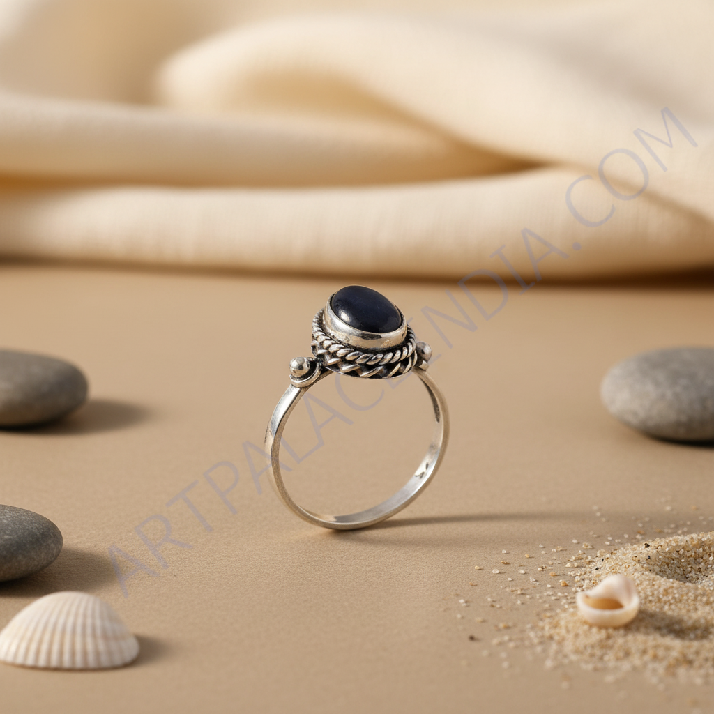 Anillo de plata de ley 925 con piedra negra para mujer | Joyería de regalo