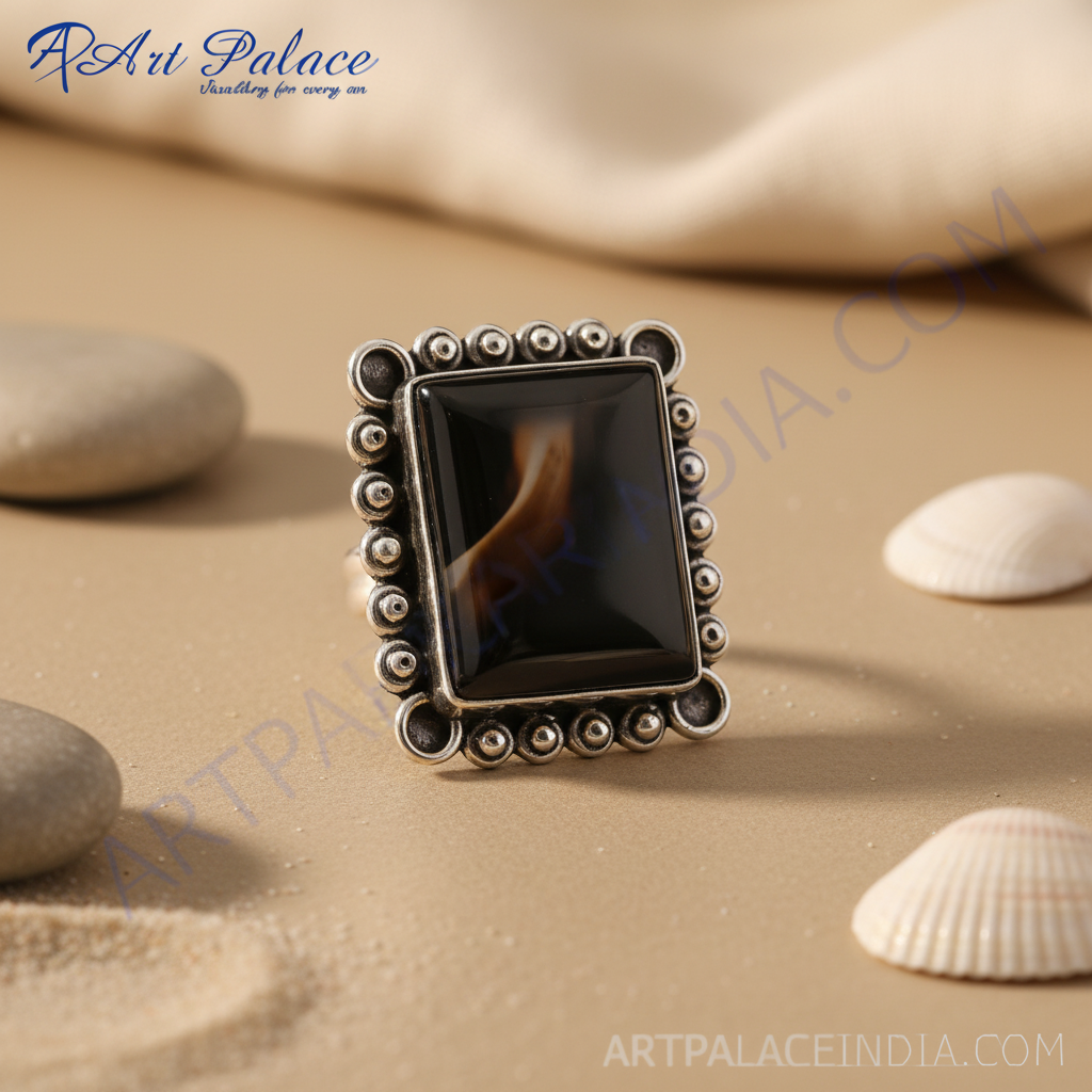 Anillo de ónix negro en plata 925 | Anillo llamativo para mujer