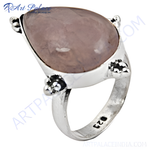 Load image into Gallery viewer, 925 sterling silver ring with a large pear-shaped rose quartz gemstone, light pink color
