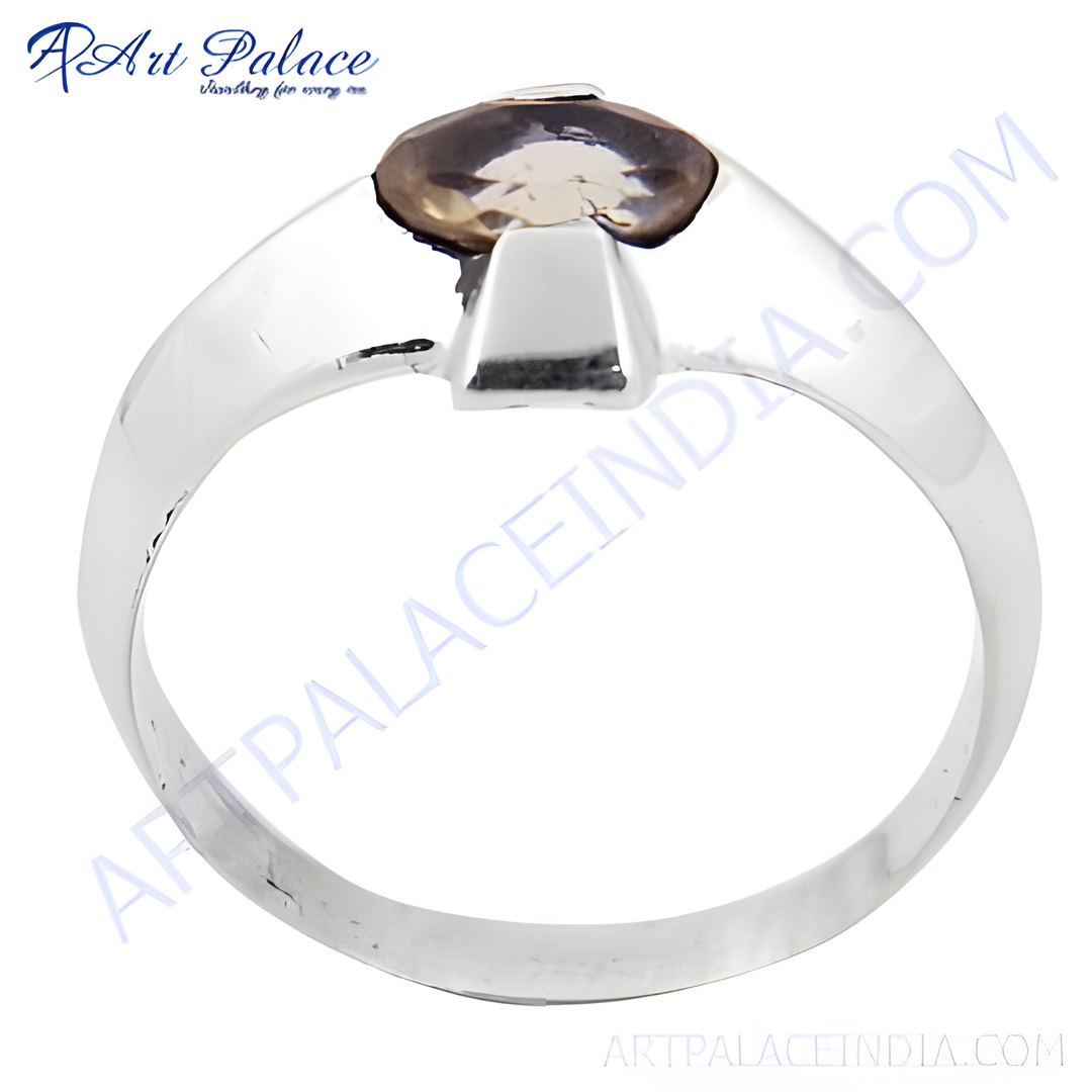 925 sterling silver men's signet ring featuring a brown smoky quartz gemstone.