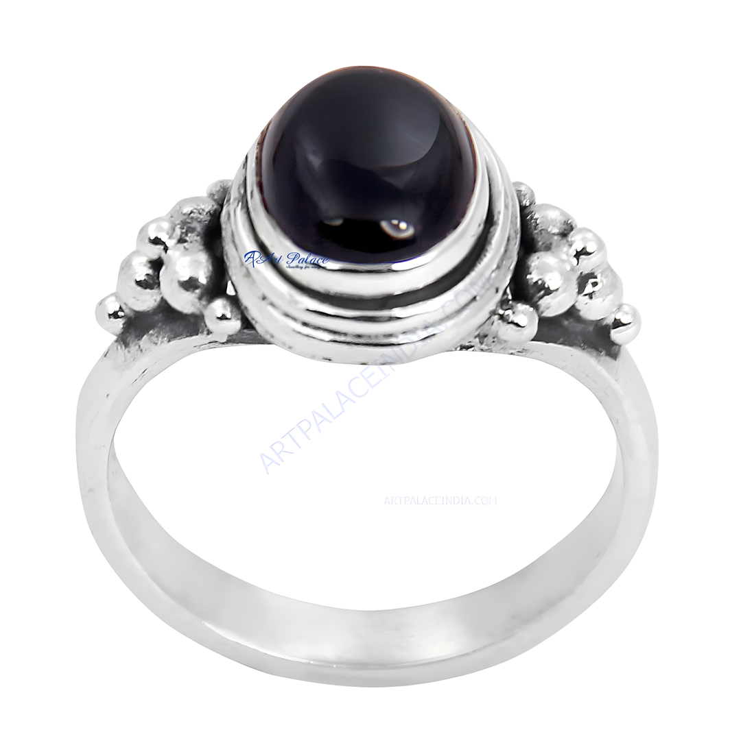 925 sterling silver ring with a large oval-shaped black onyx gemstone, perfect for women.