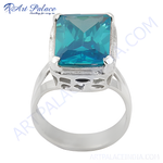 Load image into Gallery viewer, 925 sterling silver ring with a large rectangular blue gemstone, perfect for women
