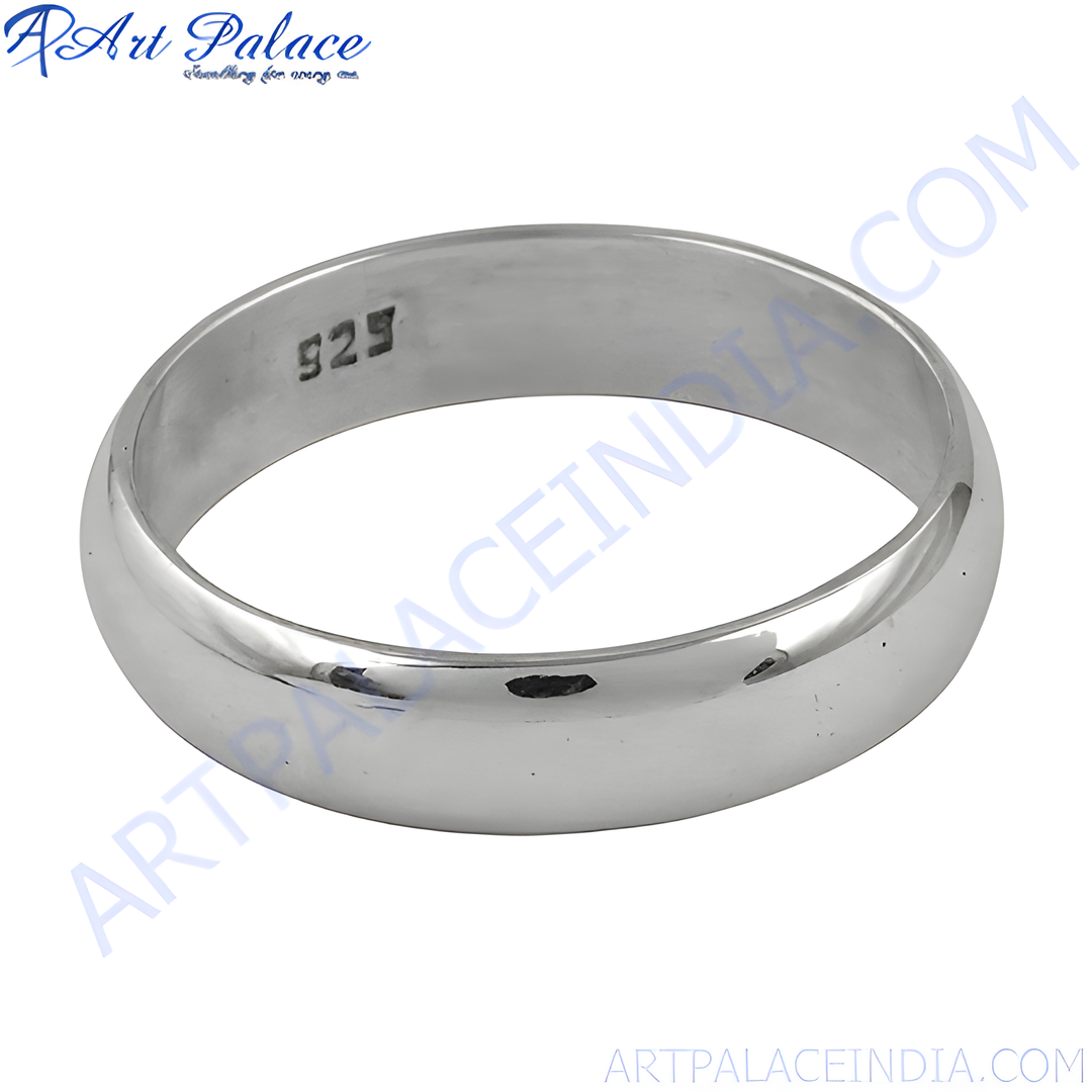 A polished 925 sterling silver plain band ring, perfect for everyday wear and a minimalist style.