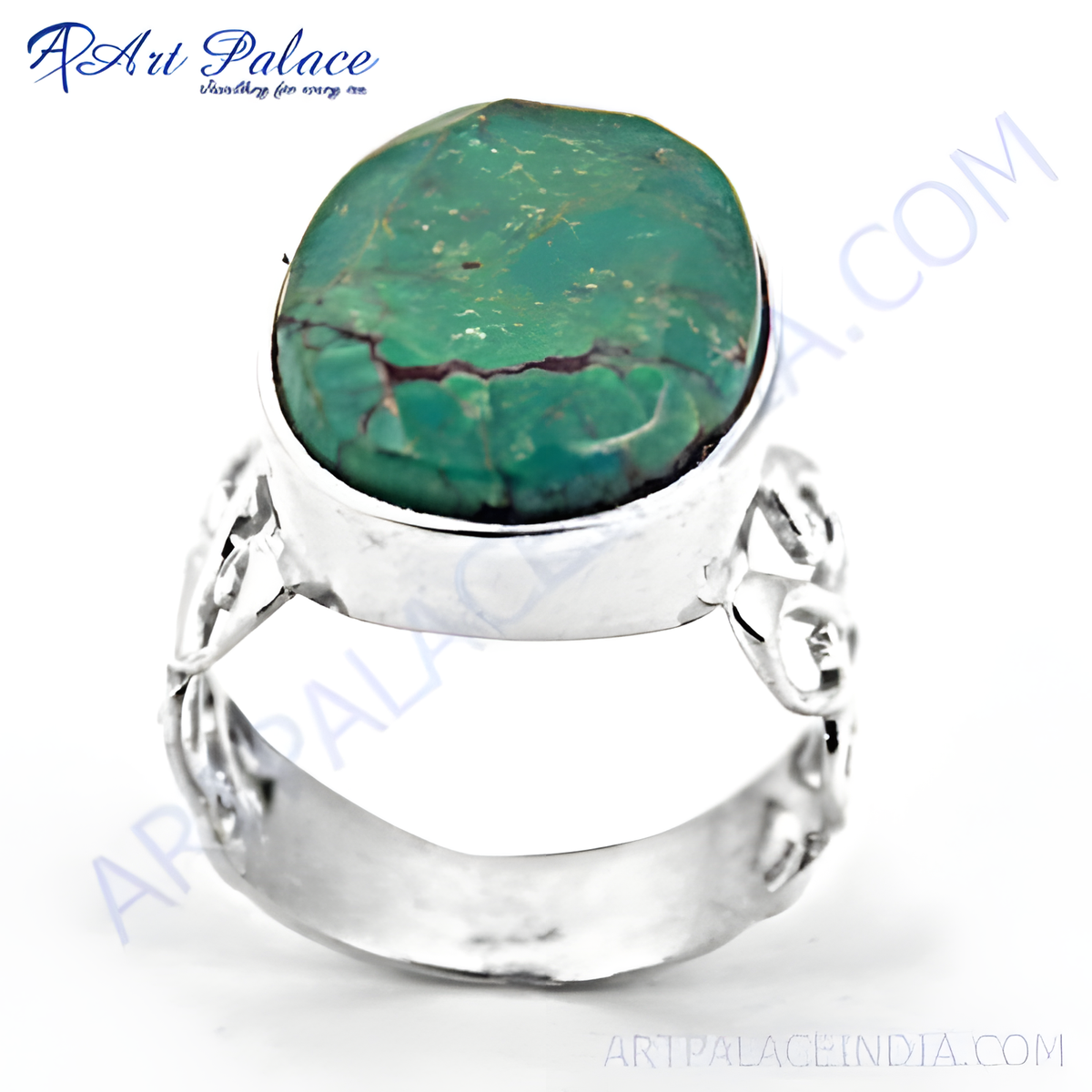 925 sterling silver statement ring with a large oval turquoise gemstone in a detailed band