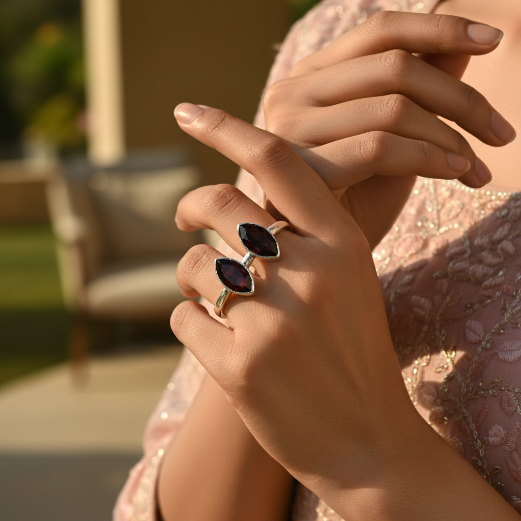 925 Silver Garnet Ring for Women | Gemstone Jewelry