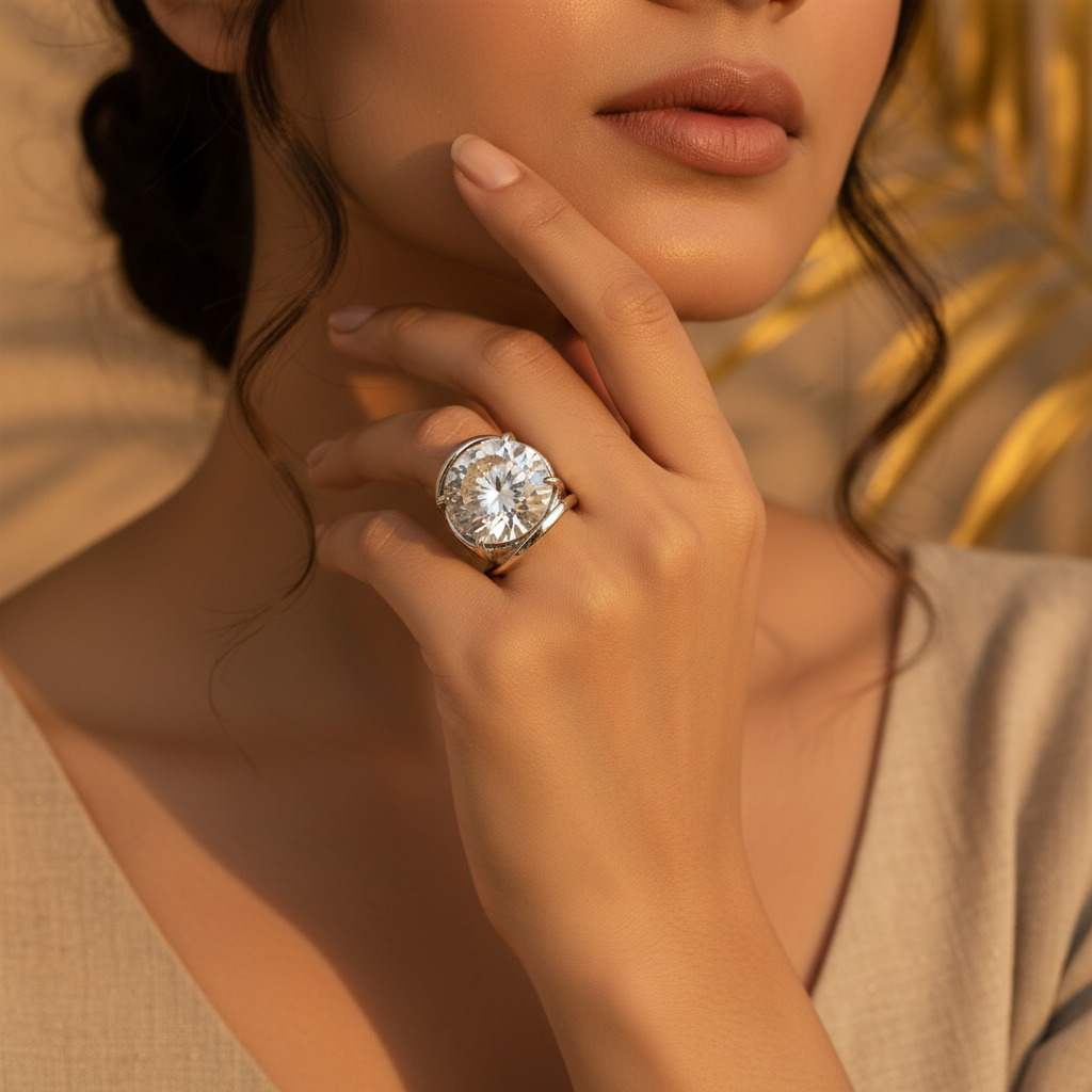 Silver Ring with White Gemstone | Engagement Ring for Women