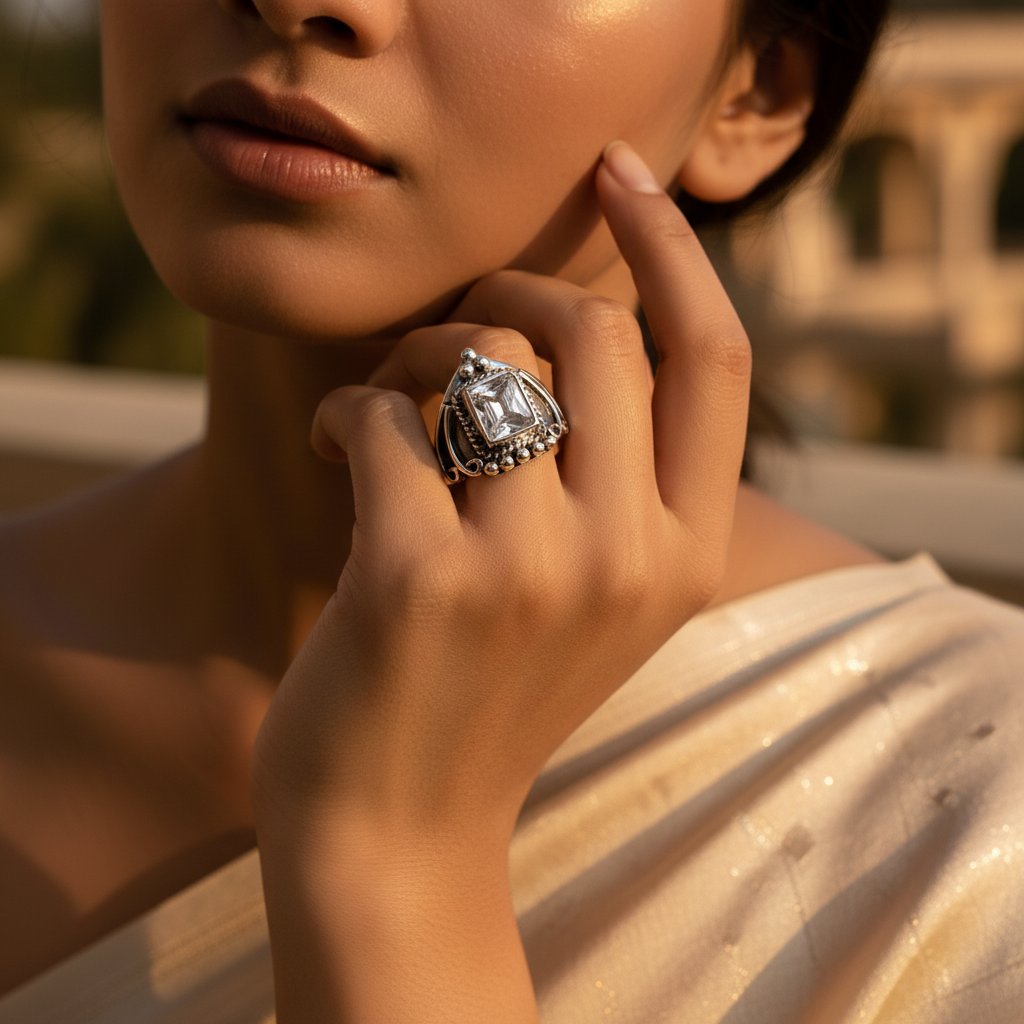 Anillo de plata 925 con corte cuadrado para mujer | Joyería de regalo