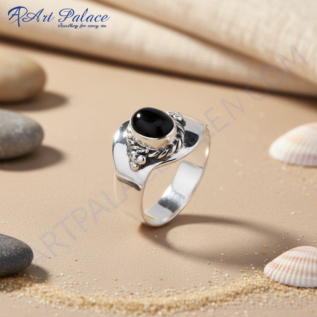 925 Silver Onyx Ring for Men | Black Stone Ring | Gift