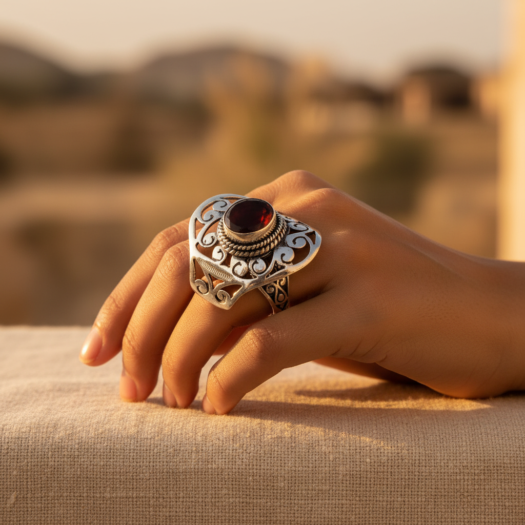 925 Silver Garnet Ring for Women | Statement Jewelry