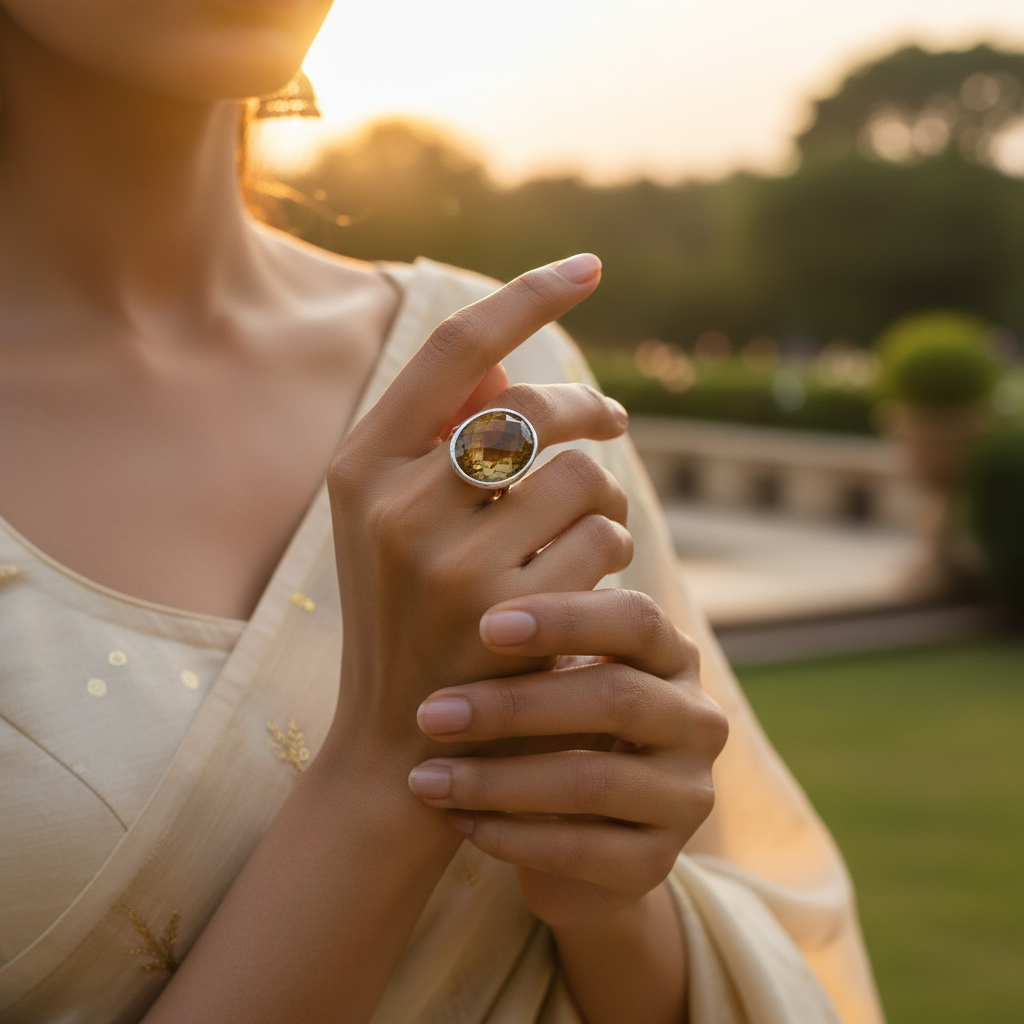 925 Silver Citrine Ring for Women | Oval Gemstone Ring