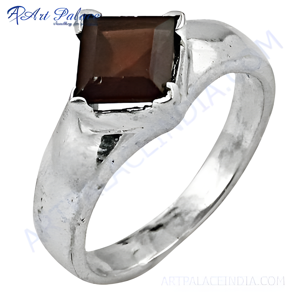 Sterling silver signet ring featuring a brown square gemstone