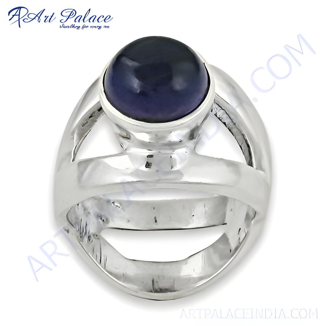 925 sterling silver statement ring with a large blue gemstone, perfect for women's fashion jewelry.