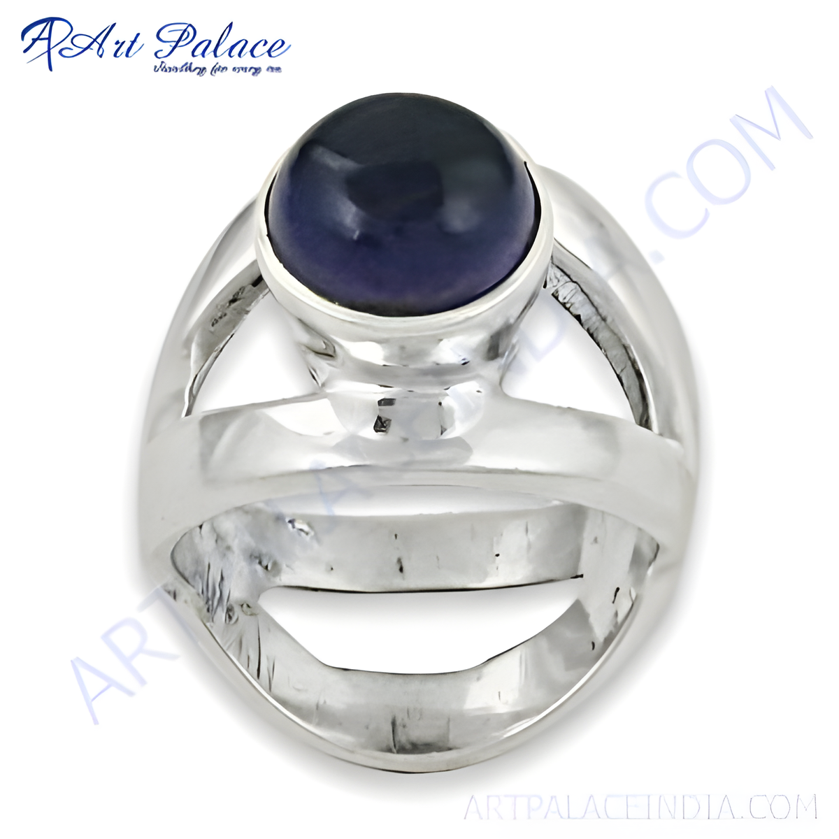 925 sterling silver statement ring with a large blue gemstone, perfect for women's fashion jewelry