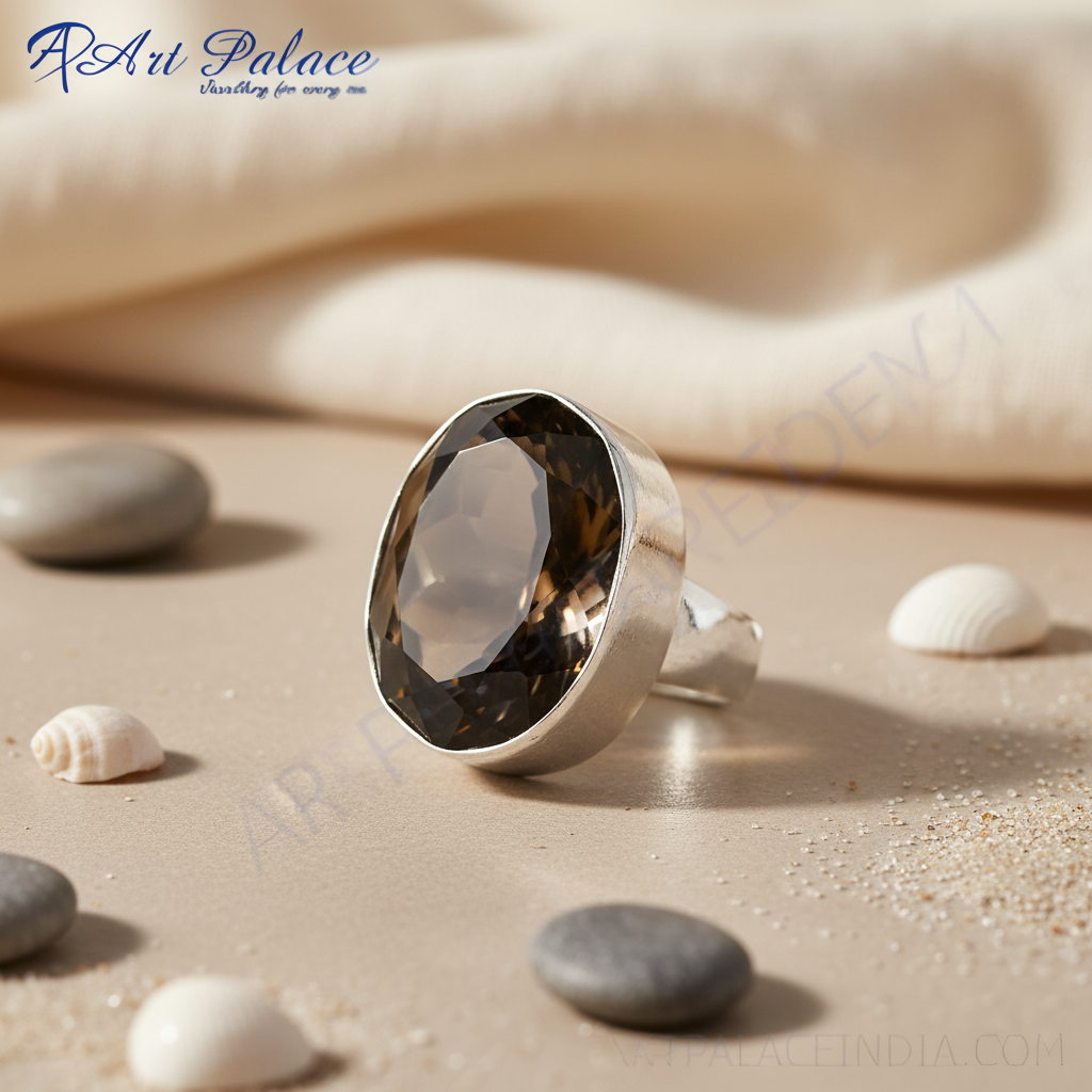 Smoky Quartz Oval Ring in 925 Silver | Statement Jewelry