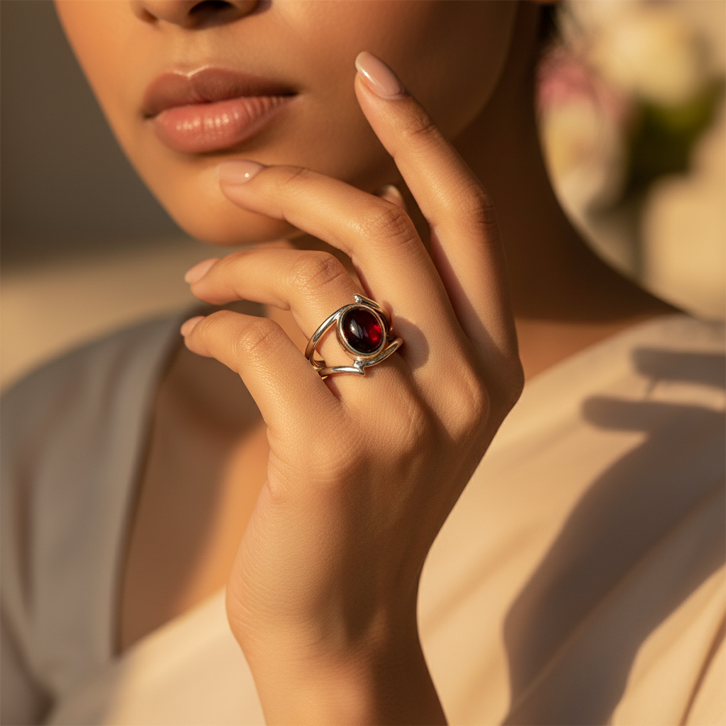 925 Silver Garnet Ring for Women | Statement Jewelry