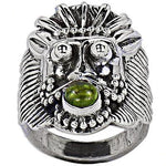 Load image into Gallery viewer, 925 Silver Lion Head Ring with Green Gemstone | Men's Ring
