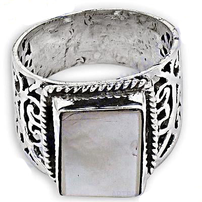925 silver rectangular ring with white stone | men's fashion jewelry