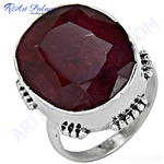 Load image into Gallery viewer, 925 sterling silver ruby ring with a large, faceted red gemstone.
