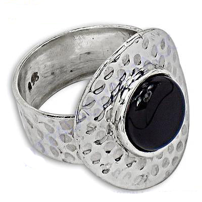 Hammered silver onyx ring for women | statement jewelry