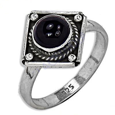 925 Silver Onyx Ring for Women | Square Stone Jewelry