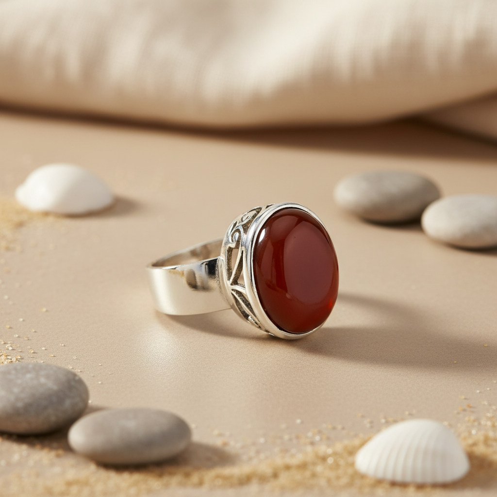 925 Silver Red Carnelian Ring for Women | Gemstone Jewelry