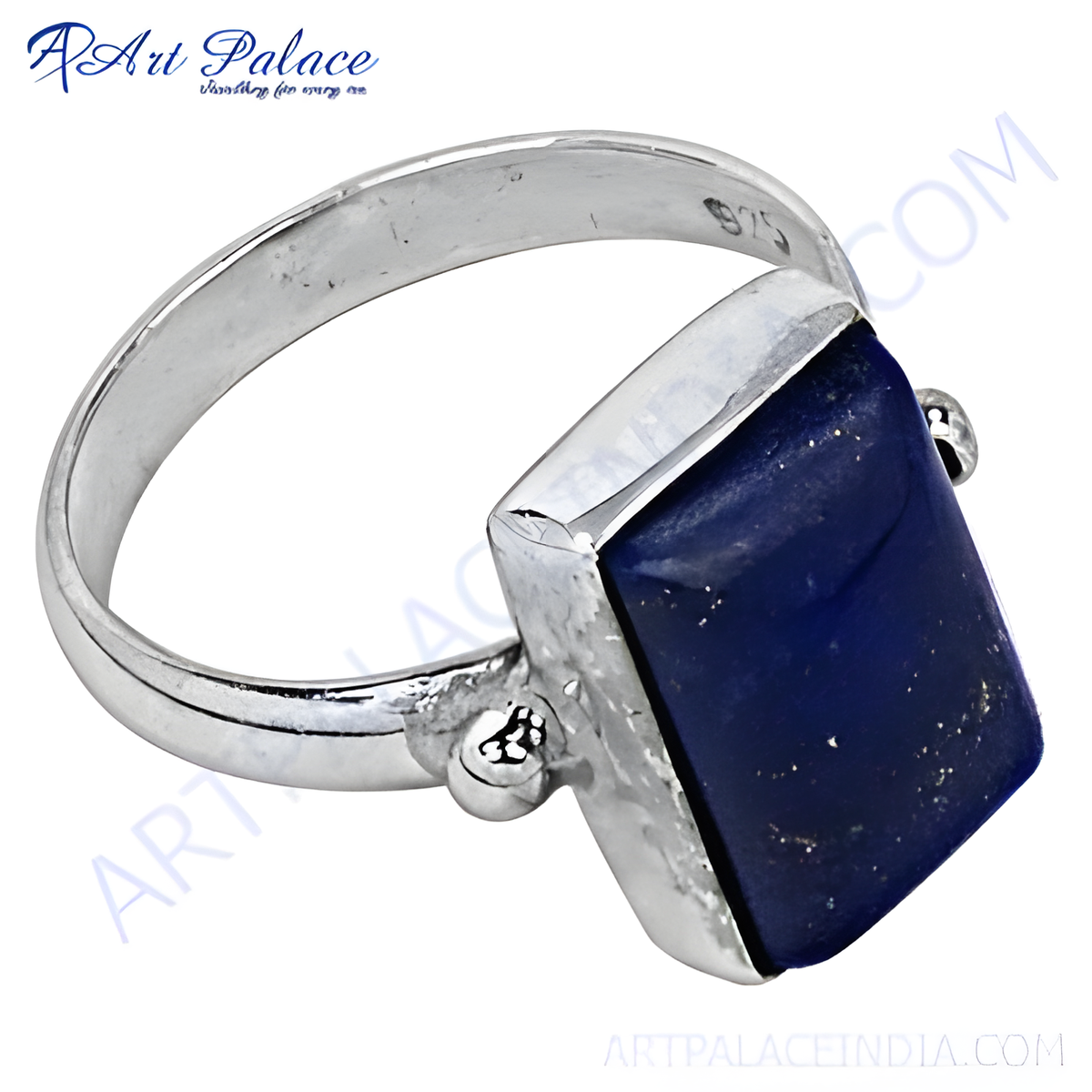 925 sterling silver ring with a square cut, deep blue lapis lazuli gemstone