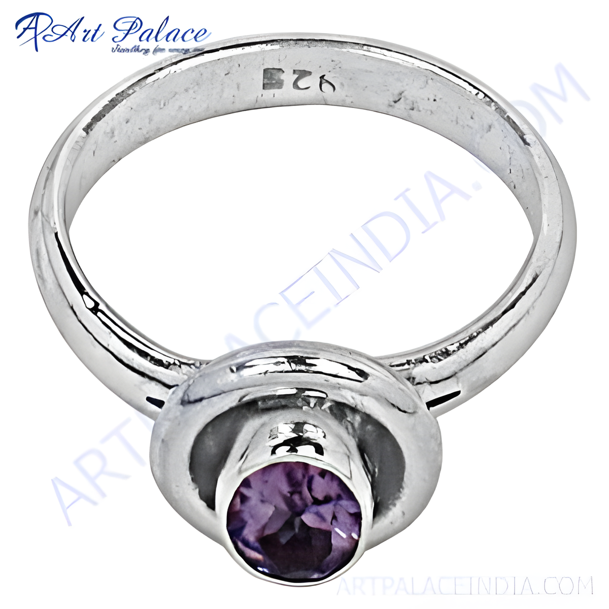 Sterling silver ring with round cut purple amethyst gemstone