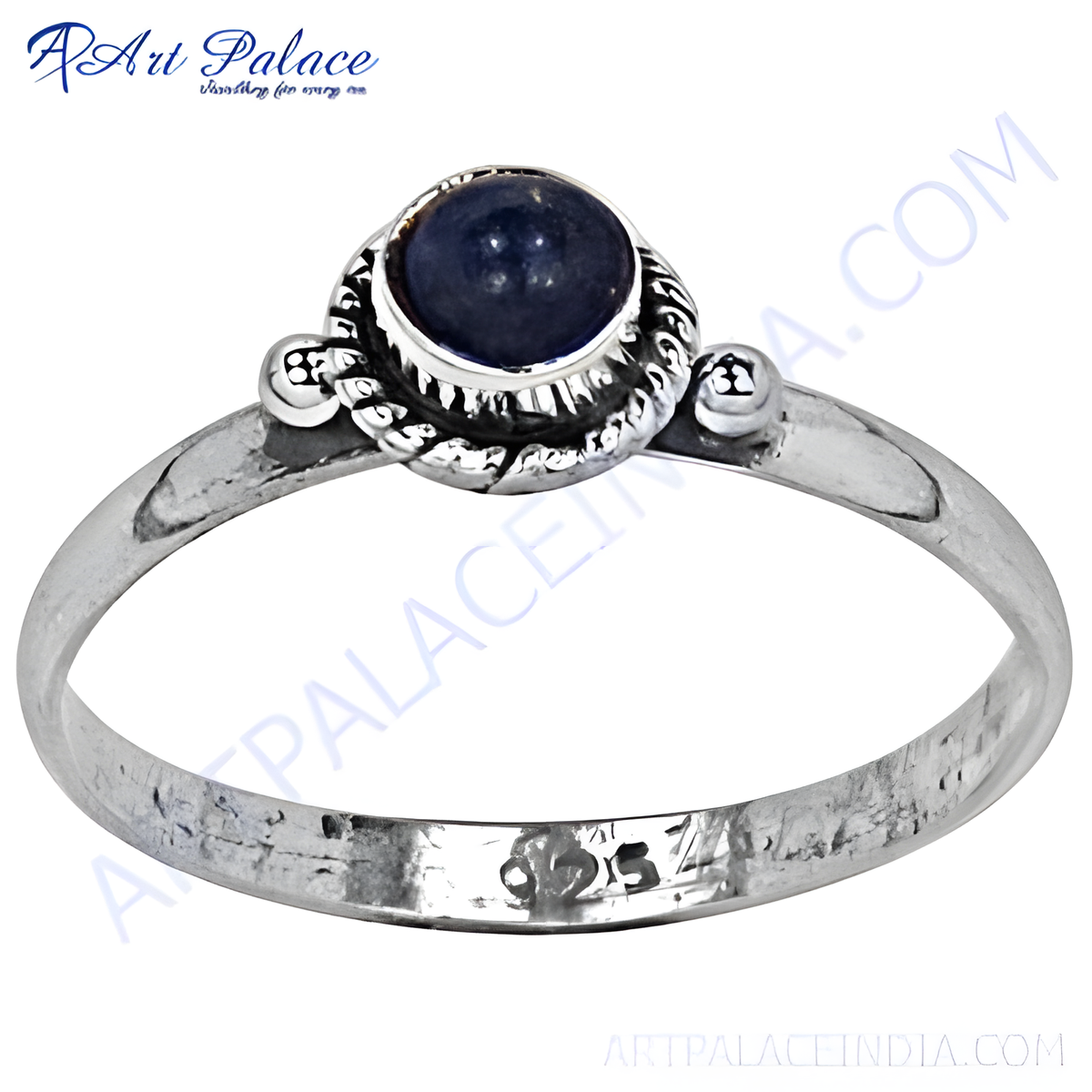 925 sterling silver ring with a round, blue gemstone center, perfect for daily wear