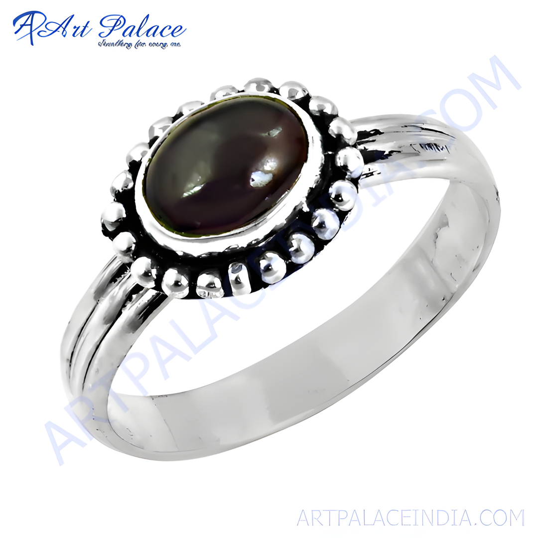 925 sterling silver ring with a dark black oval gemstone, perfect gift for her
