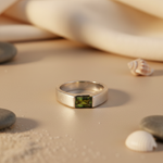 将图像加载到图库查看器中， Silver Ring with Green Gemstone | Men's Fashion Jewelry
