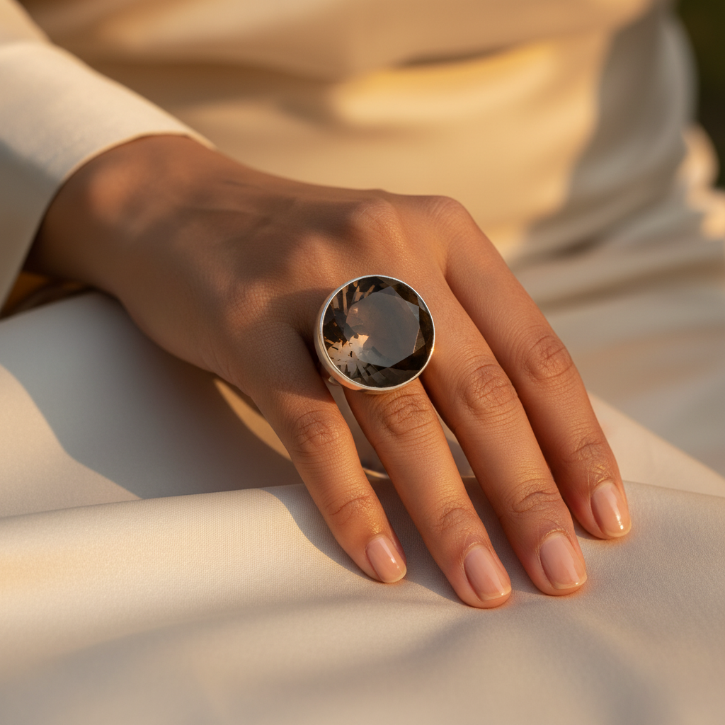 Anillo de cuarzo ahumado en plata 925 | Joyería con piedras preciosas para mujer