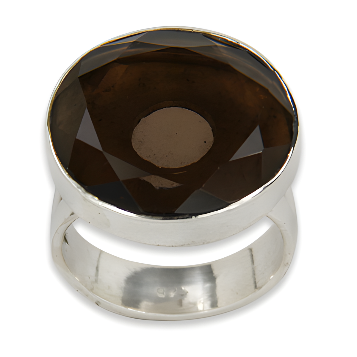 925 sterling silver ring with a large, faceted, brown smoky quartz gemstone for women