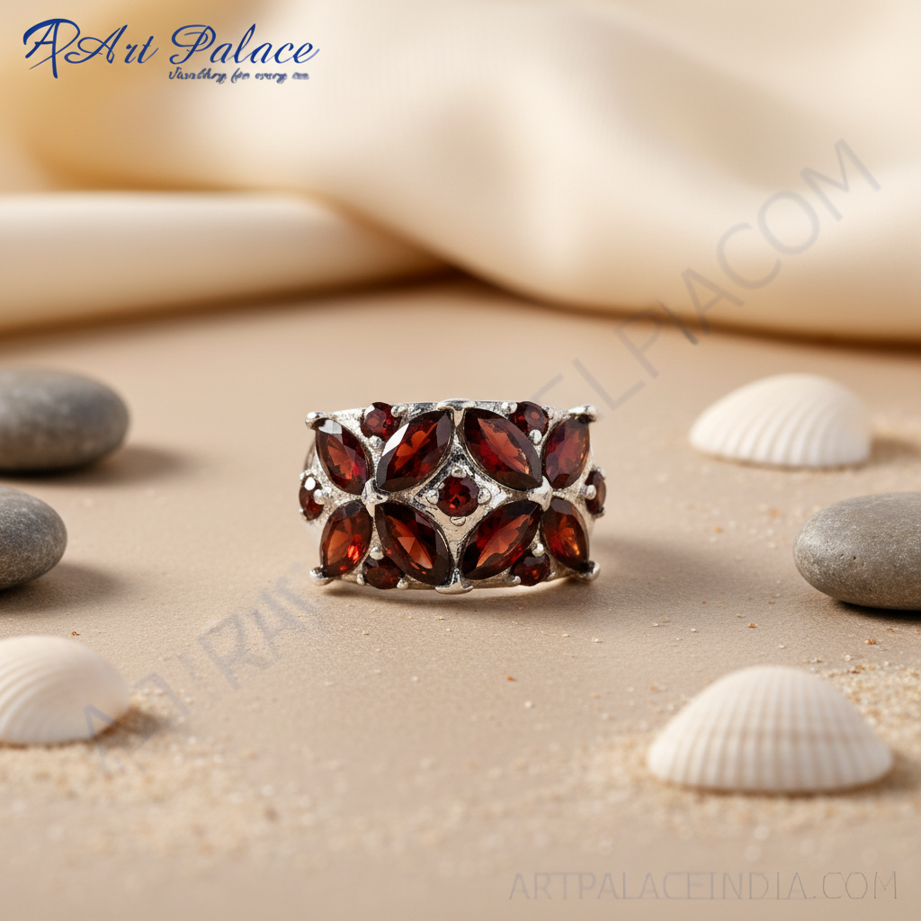 Anillo de granate en plata de ley | regalo de joyería para mujer