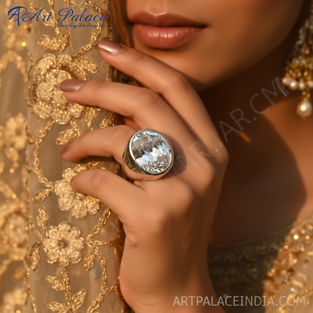 Silver Ring with Oval Cut White Gemstone for Women | Gift Ring
