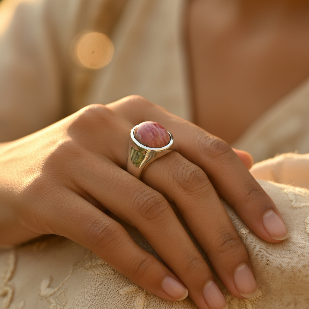 Silver ring with pink gemstone | women's jewelry | gift