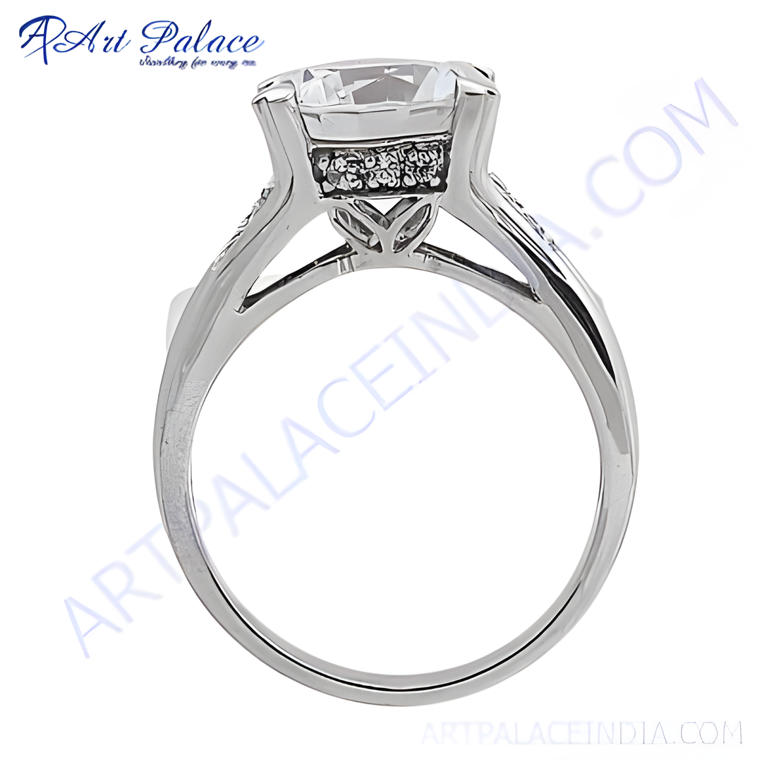 925 sterling silver engagement ring with a large, clear cubic zirconia gemstone