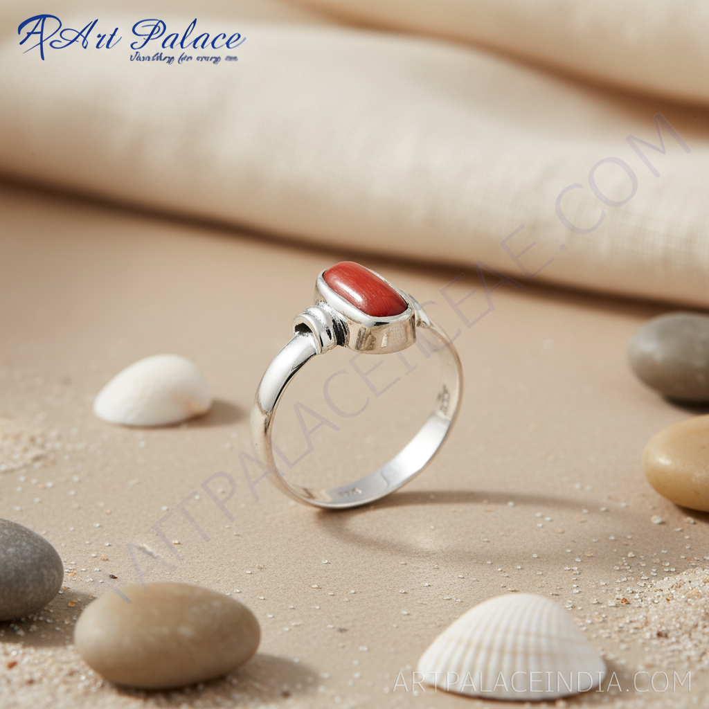 925 Silver Red Coral Ring for Women | Gemstone Jewelry