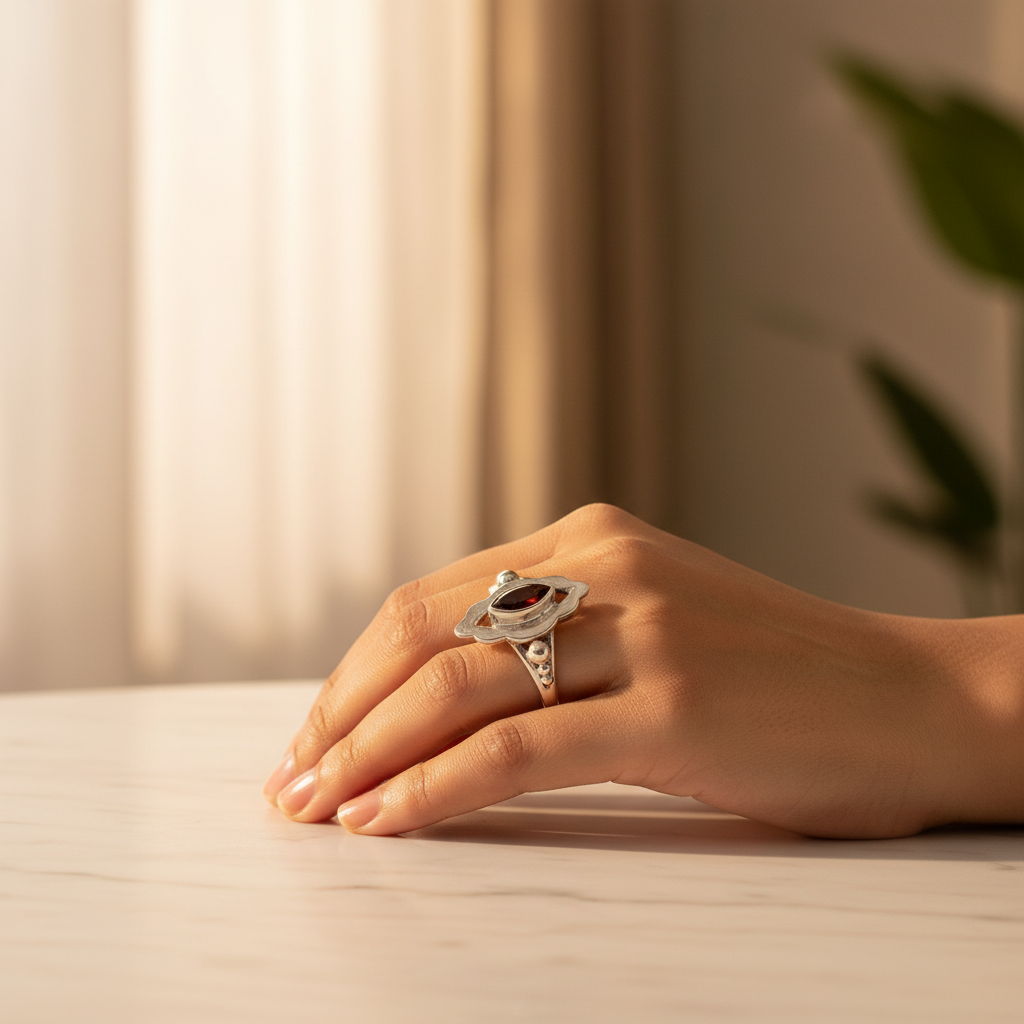 925 Silver Garnet Ring for Women | Elegant Gemstone Jewelry