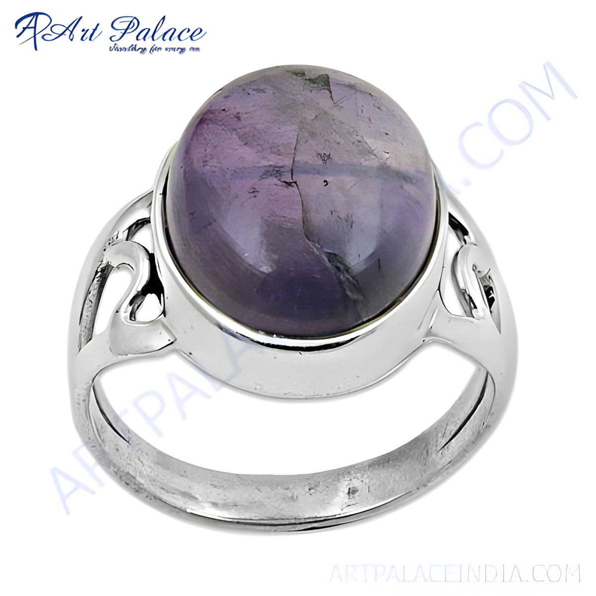 925 sterling silver ring with a large oval shaped purple amethyst gemstone center