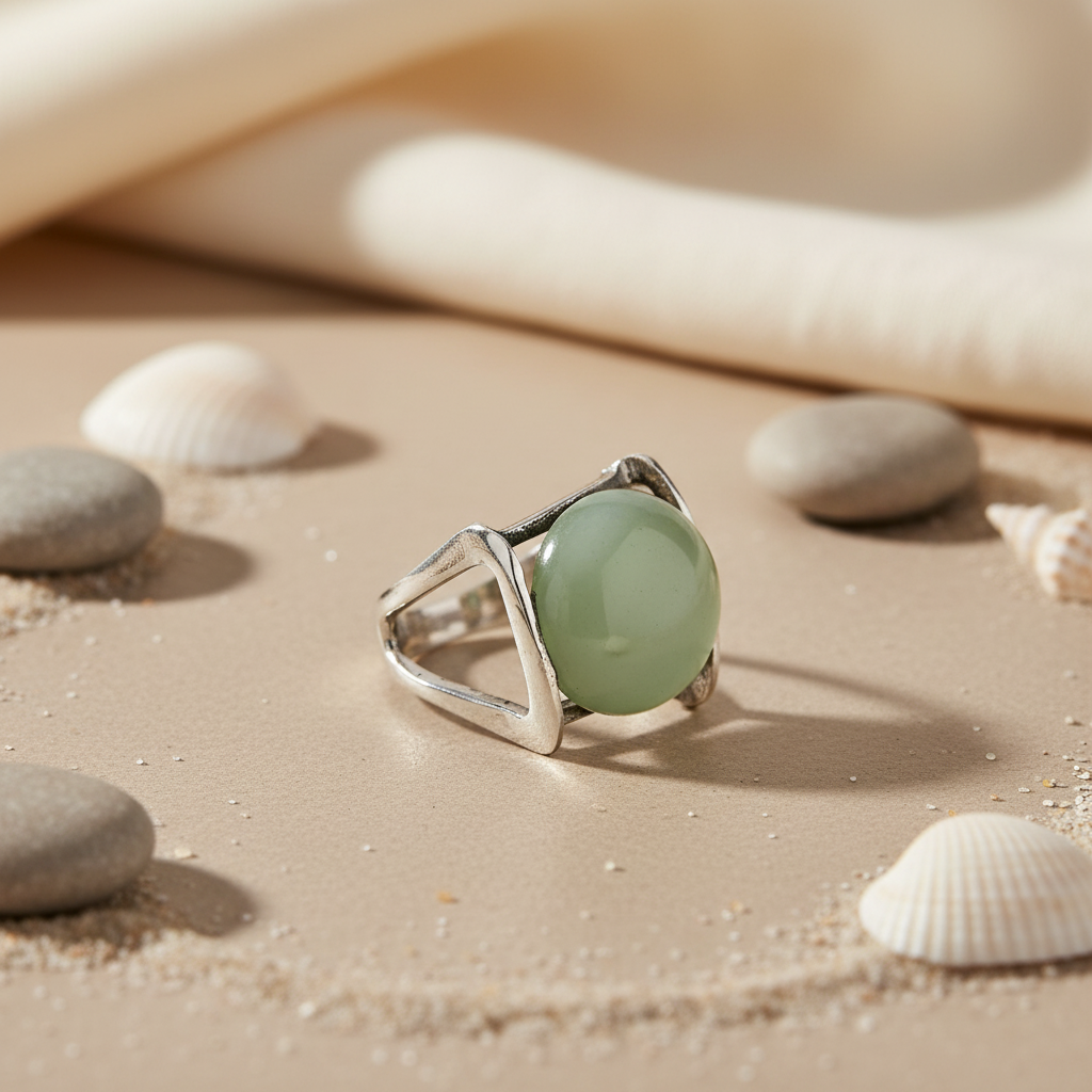 925 Silver Round Green Gemstone Ring for Women | Fashion Jewelry