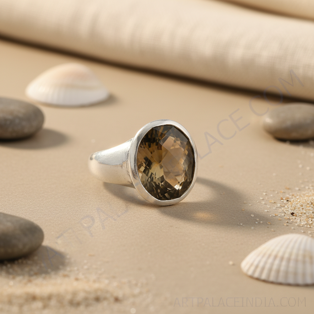 Anillo de cuarzo ahumado en plata de ley 925 para mujer | Regalo