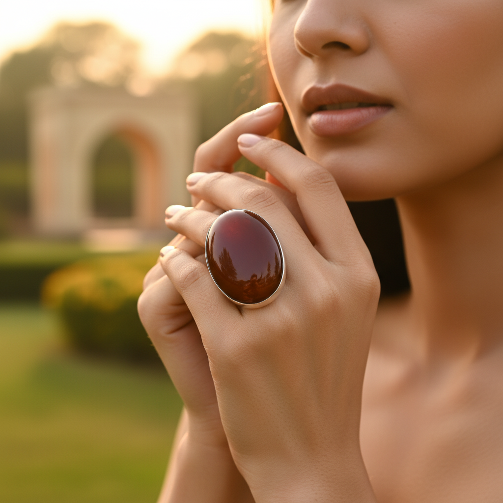 Anillo de plata con cornalina para mujer | Joyería llamativa