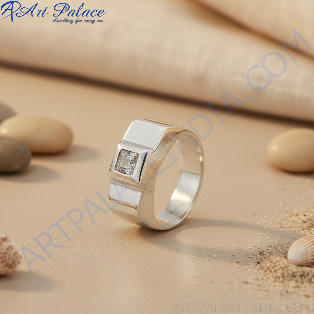 925 Silver Square Stone Ring | Men's Fashion Jewelry