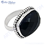 Load image into Gallery viewer, 925 sterling silver ring with a large, faceted black onyx gemstone.
