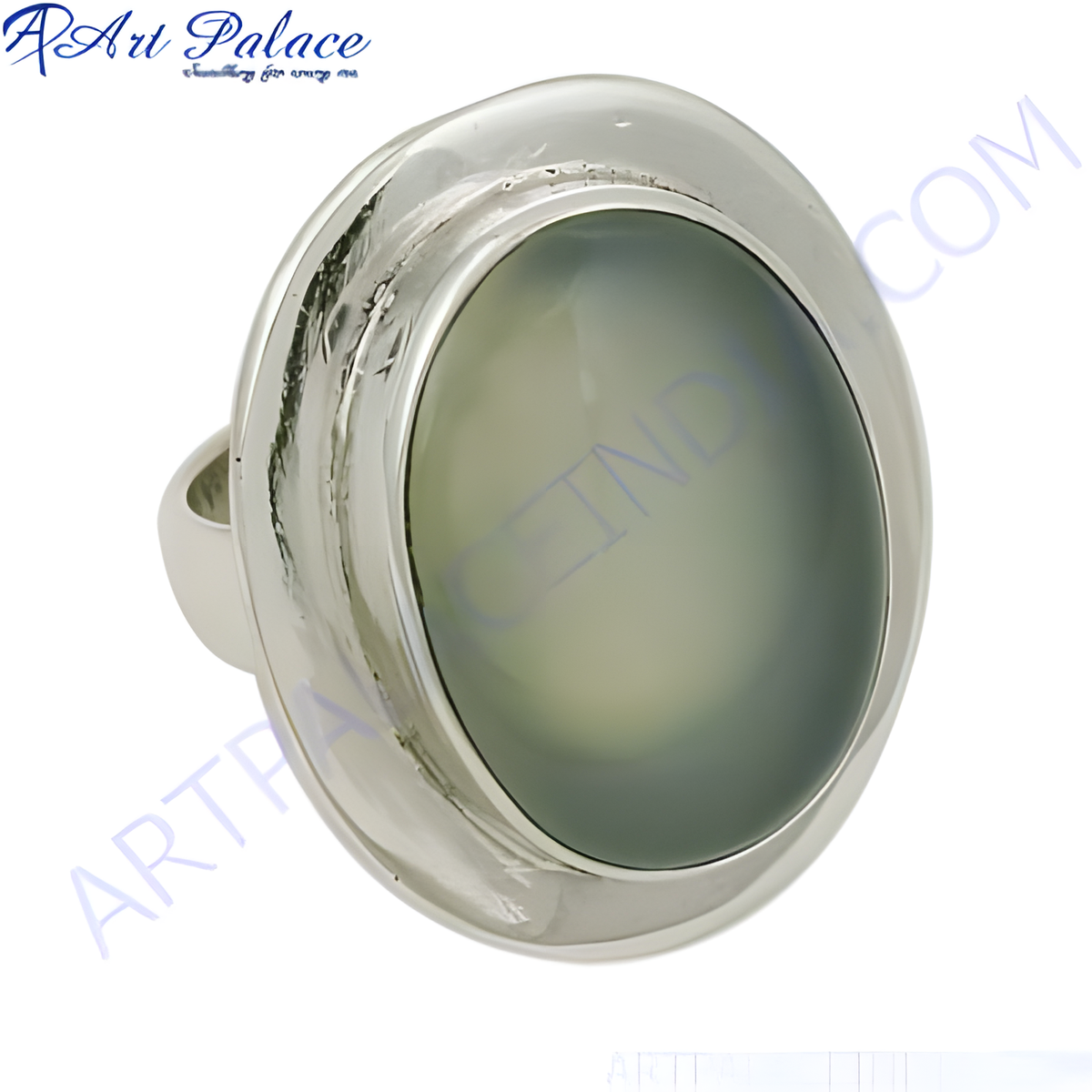 925 sterling silver statement ring with large oval green gemstone