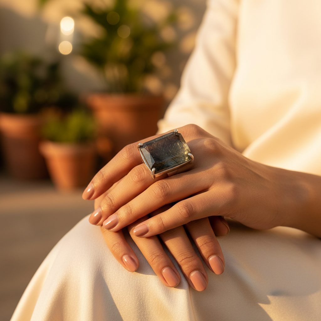 Anillo de plata de cuarzo rutilado para mujer | Joyería con piedras preciosas