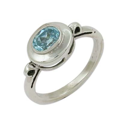 Silver Aquamarine Ring for Women | Blue Gemstone Ring